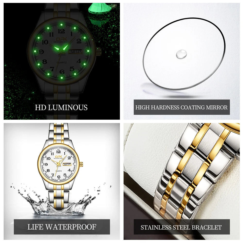 OPK 8110 Ladies Watch Classic Simple Brand Quartz Watch Stainless Steel Strap Watch For Women Waterproof Luminous Day-Date Watch