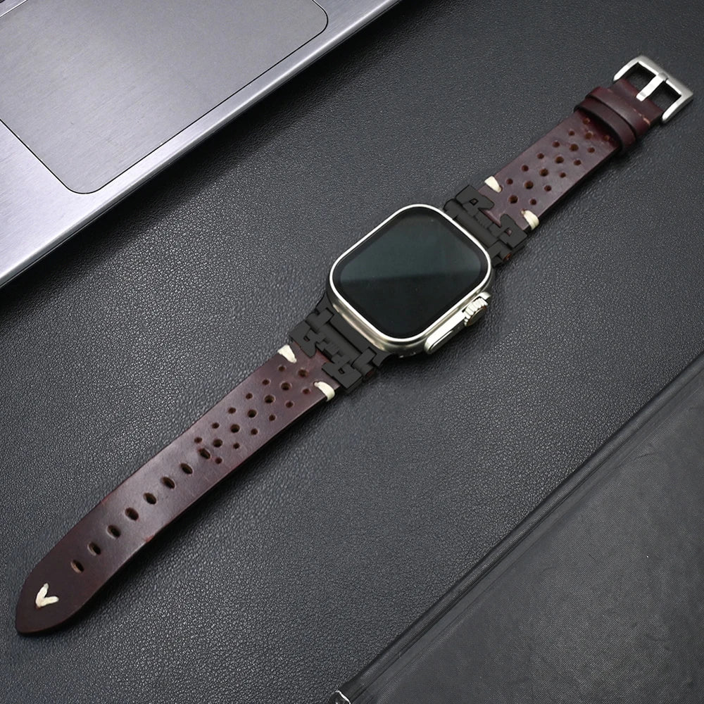Luxury Leather Band for Apple Watch Ultra 3 2 49mm Series 11 10 46mm 9 8 7 45mm Correa Strap for iWatch 6 5 4 Se 3 44mm Bracelet