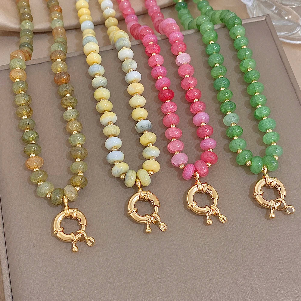 Delicate Colorful Natural Stone Beaded Necklace for Women DIY Buckle Choker Necklaces Party Jewelry Gifts