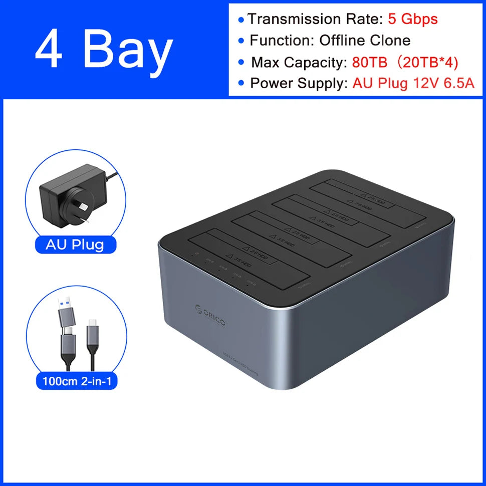 ORICO Hard Drive Docking Station Offline Clone SATA HDD Enclosure for 2.5/3.5 inch SATA SSD/HDD Dock USB C 3.2 Gen 1 Duplicator