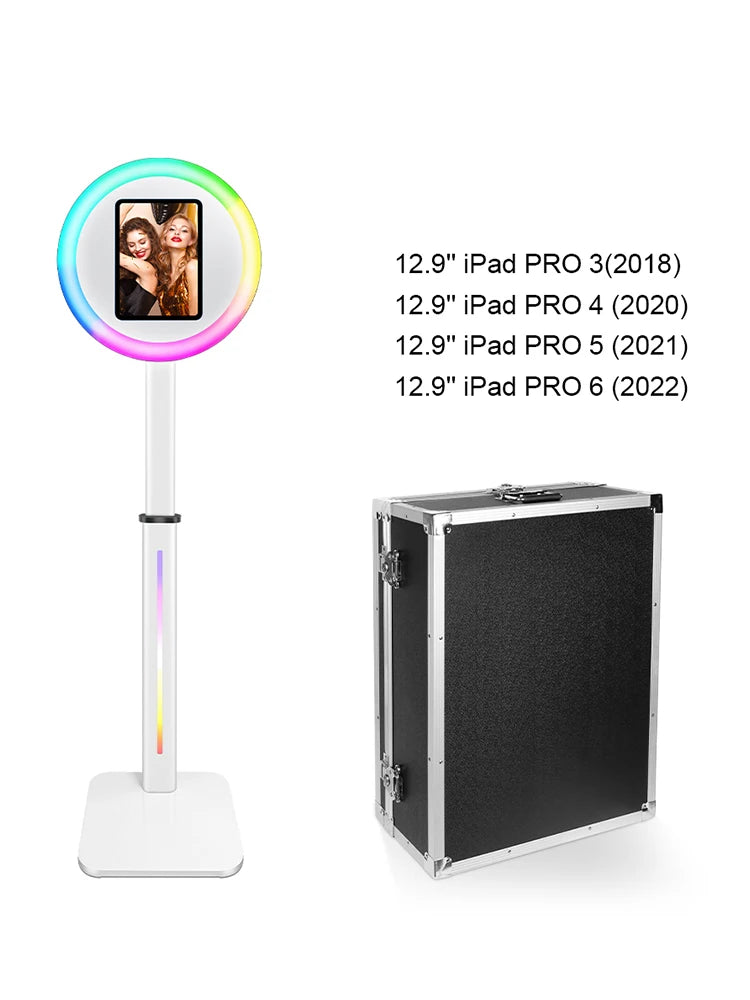 Adjustable Height Photo Booth with RGB Light for 10.5/11/12.9 Inch IPad Aluminum Alloy Professional Ipad Photobooth Kit for Wedding Birthday Party Photography Props