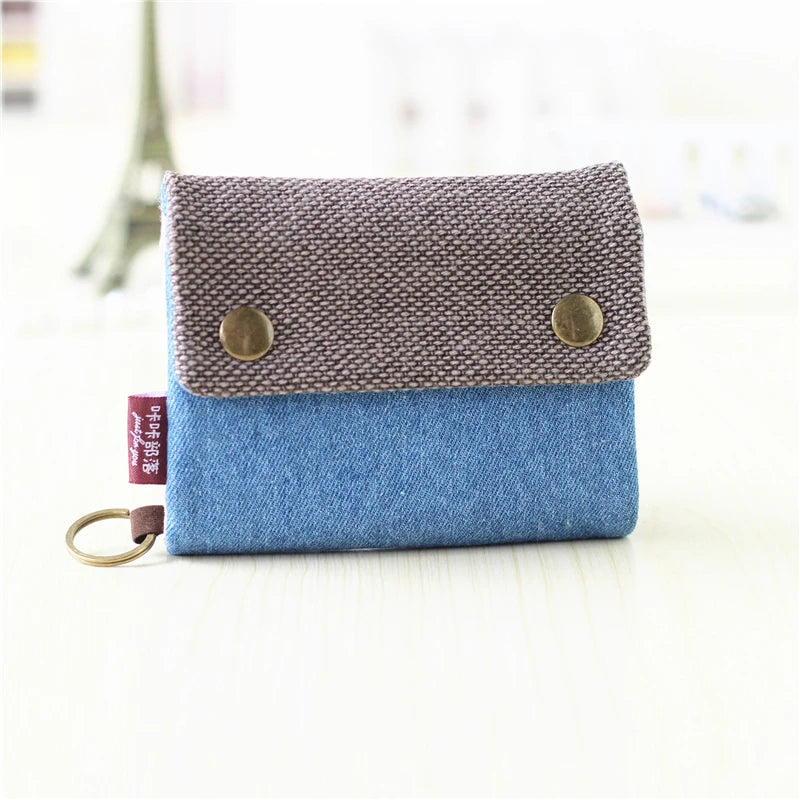 Handmade Three Fold Fabric Wallet Women Men Simple Short Zipper Purses for Teens Personality Multi-function Key Bag Card Holder