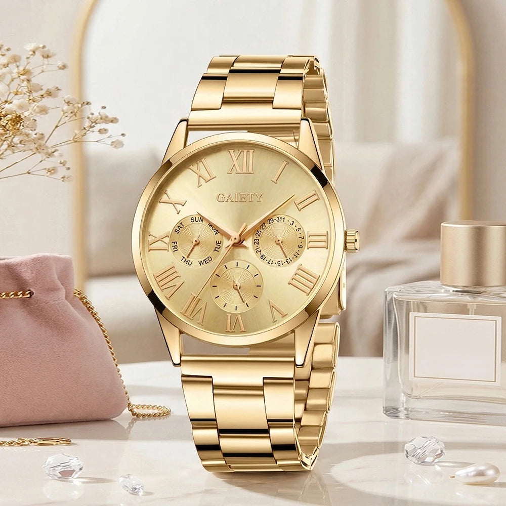 5Pcs/Set Unisex Jewelry Watches Women's Wristwatch Accessories Gold Fashion Business Elegant Classic Exquisite Retro Light Luxury Rhinestone Luxury Watch Set Y2K Party Gathering Daily Wear Birthday Holiday Gift Travel Vacatio