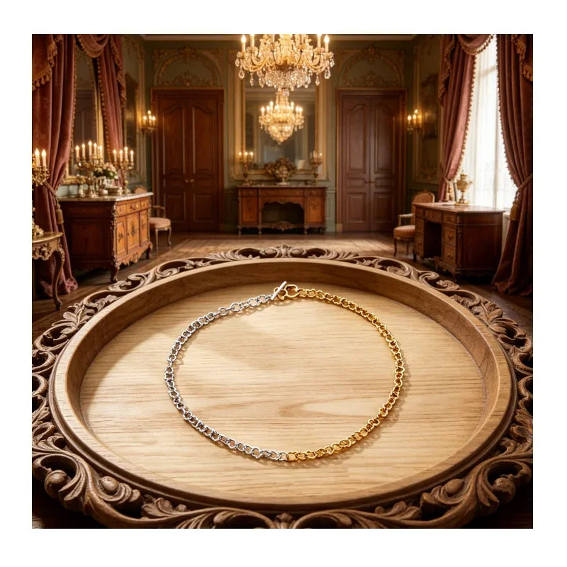 New Two-tone Silver Gold Plated Heart Chain Bracelet for Women, OT Toggle Clasp Fashion Jewelry