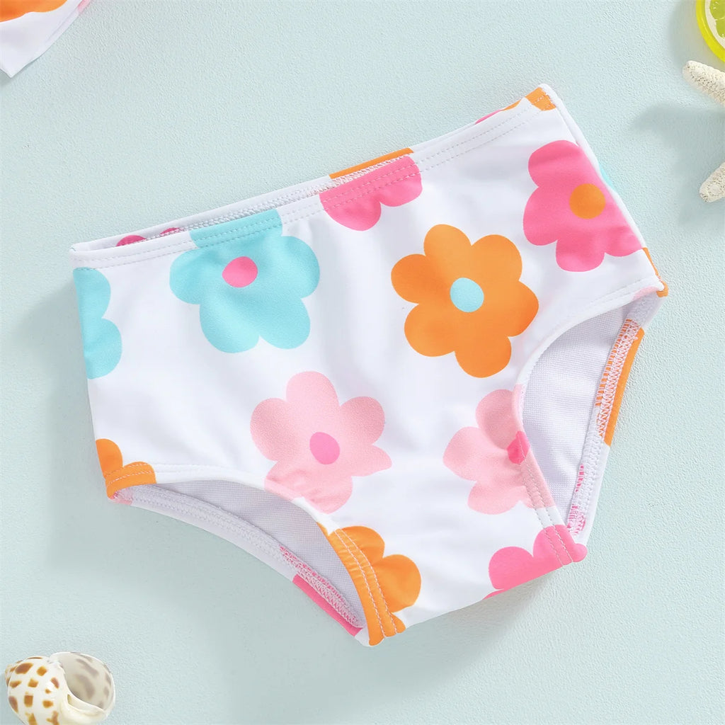 1-6Y Little Girls Bikini Sets Flower/Plaid Print Sleeveless Bow Bikini Tops with Shorts 2024 Summer Baby Swimsuit Kids Beachwear