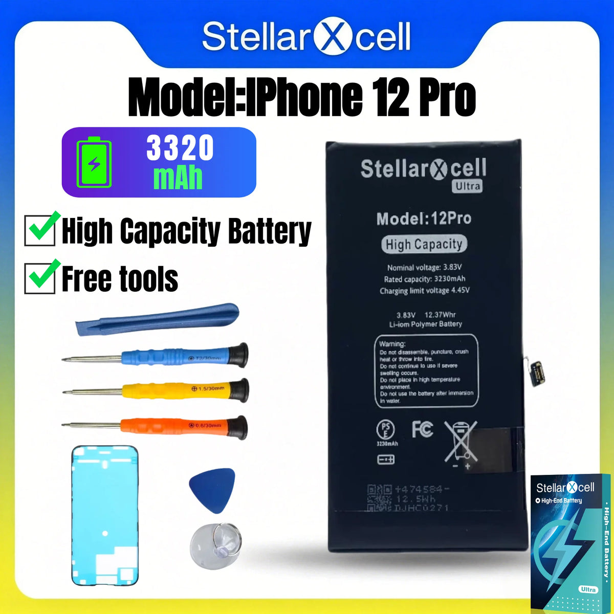 StellarXcell Ultra Original Battery High Capacity Cell for iPhone 7037 TI for 11 12 13 14 15 Pro Plus promax mini with Free Tool