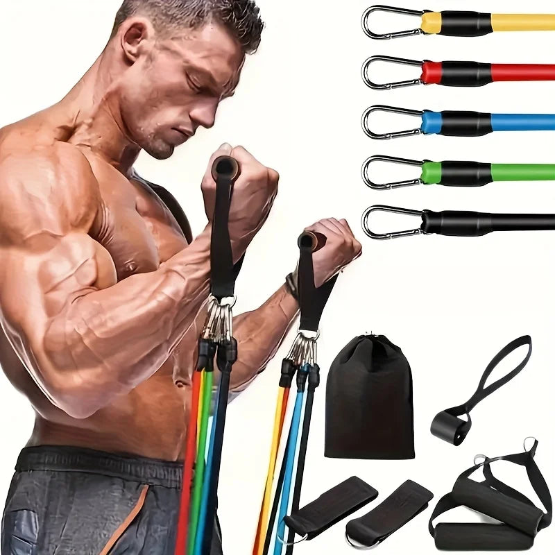 11pcs TPE Resistance Band Set Fitness Band Pull Rope Elastic Training Band With Door Anchor Handles Carry Bag Legs Ankle Straps