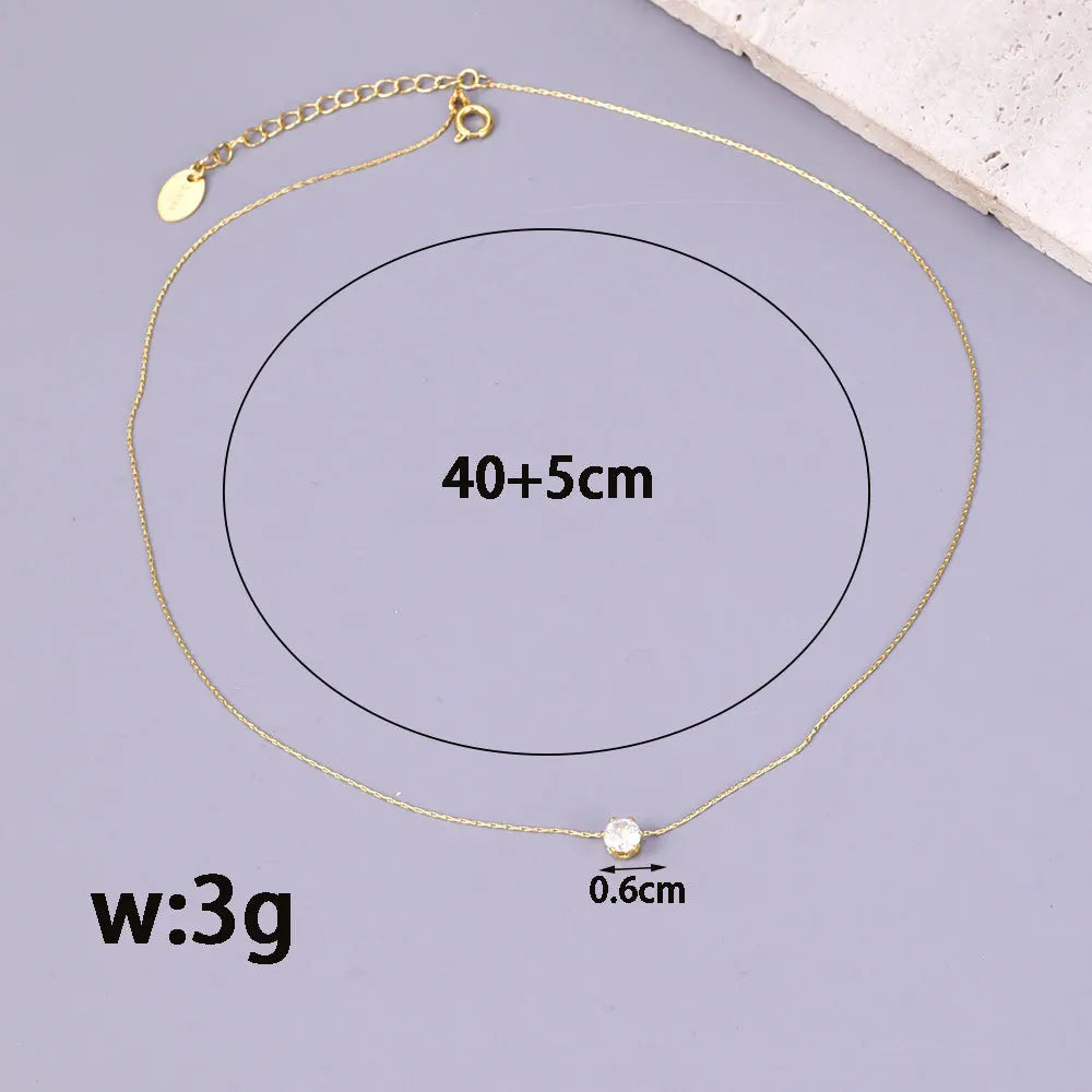L176 Sparkling Diamond Zircon six-prong diamond bamboo link Chain necklace collarbone chain stainless steel gold jewelry