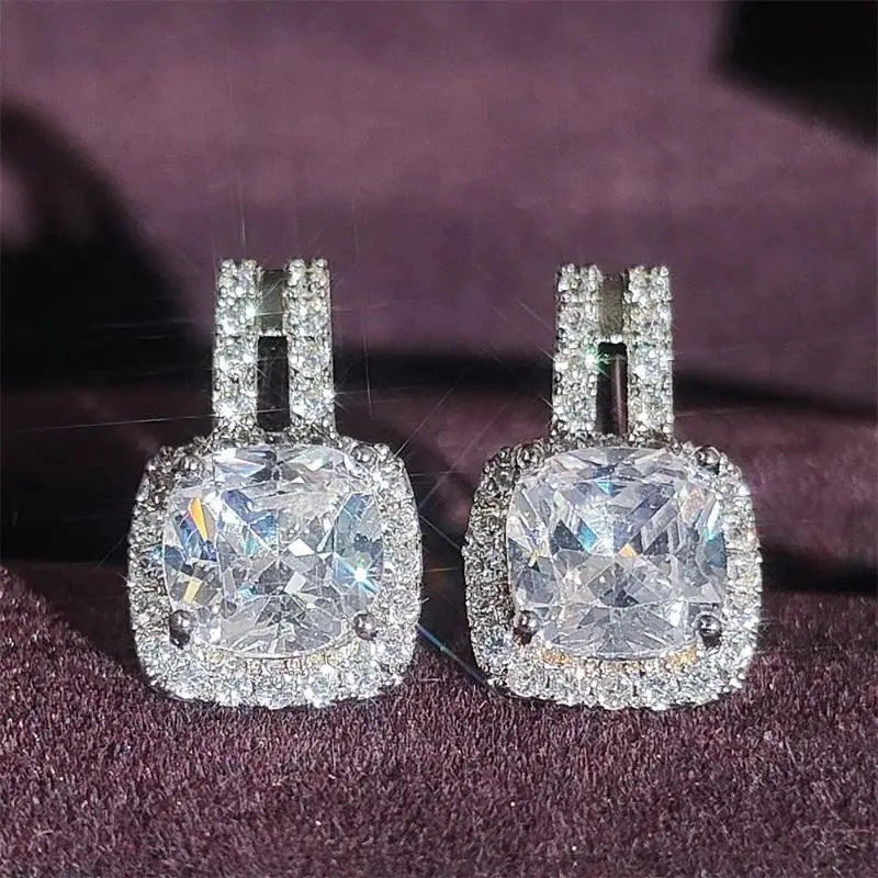 Fashion Hollow Square Cubic Zirconia Earrings For Women Gold Silver Color Copper Metal Geometric Earrings Party Everyday Jewelry