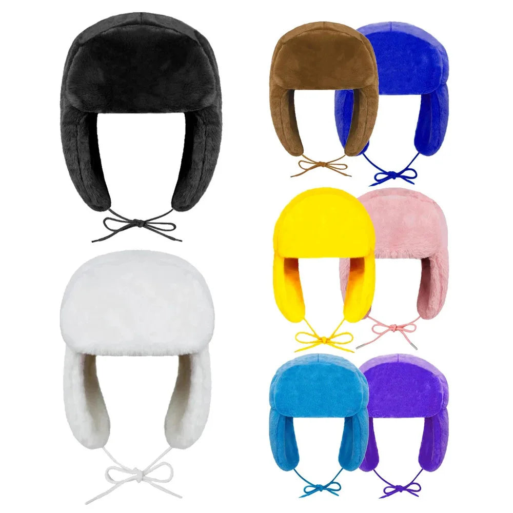 Fashion Dopamine Aesthetic Warm Ear Protection Hat Autumn Winter Street Casual Warm Windproof Caps Solid Color Tie Bomber Hat