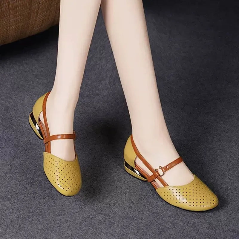 Cresfimix Zapatos De Mujer Women Fashion Black Hollow Out Comfort Spring Summer Slip on Square Heel Shoes Office Pumps A1172