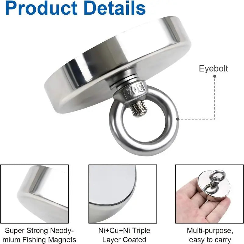 D16~D42mm Strong Suction Salvage Helper, Made of N52 Heavy Rare Earth Material, with Countersunk Hole and Eyebolt Suction metal