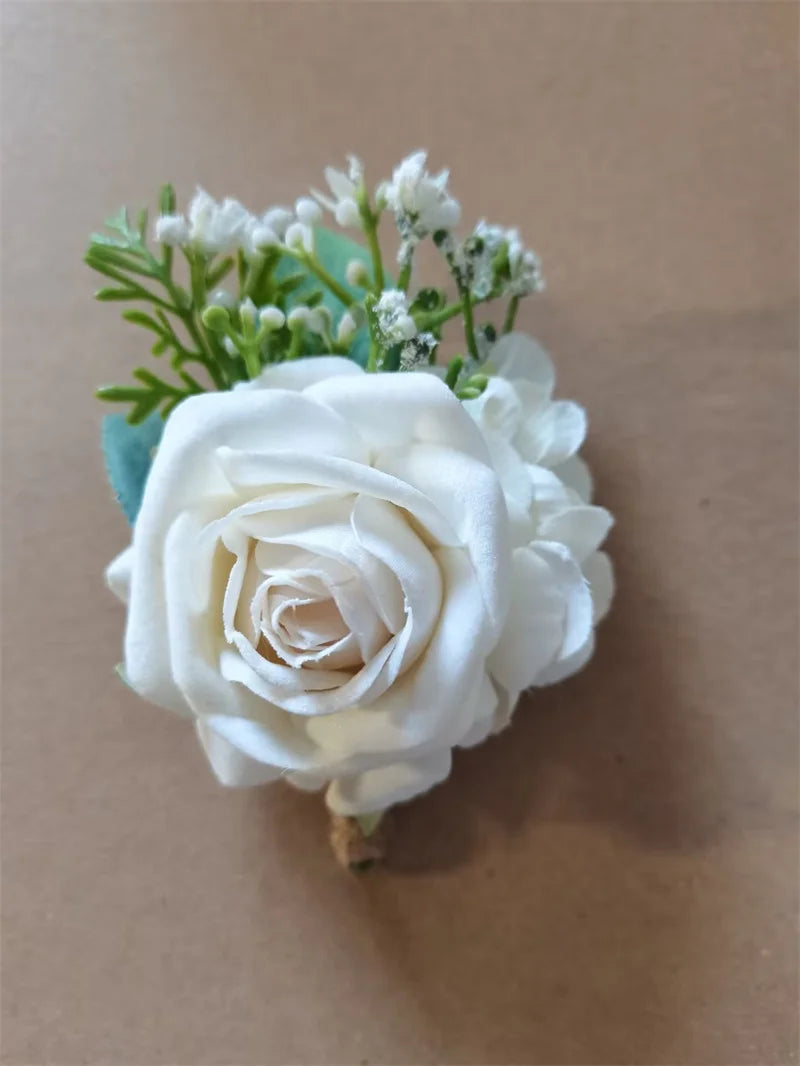 Corsage Men Wedding Rustic Boutonniere White Bridal Wrist Corsage Bridesmaid Groomsmen Party Meeting Personal Decorations