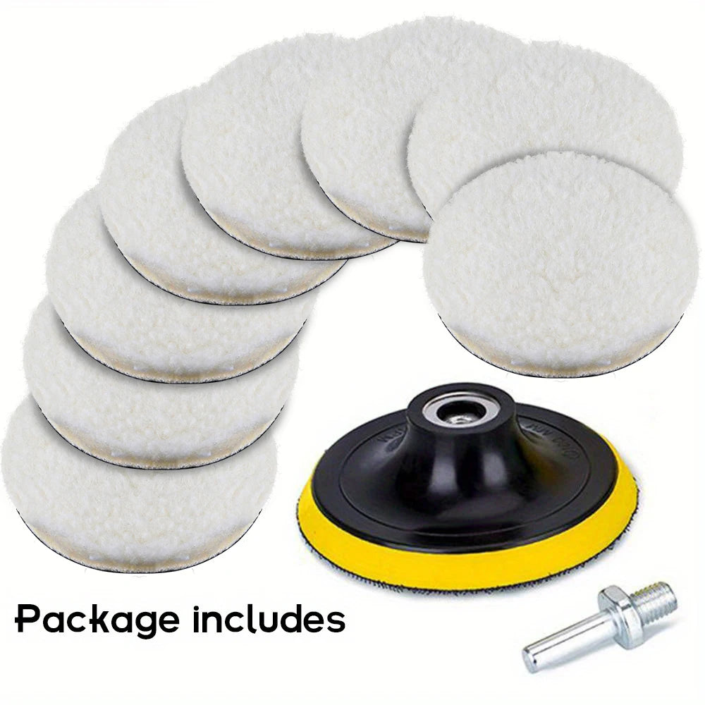 10PCS (8Pads+1Sucker+1Screw) Car Polishing Waxing Buffing Wheel Pad Car Polisher Kit for Auto M10/M14 Drill Connector