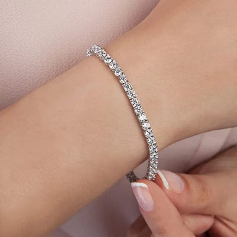 Women's Fashion 4mm Zirconia Tennis Bracelet Crystal Charm Designer Thin Chain Wedding Jewelry