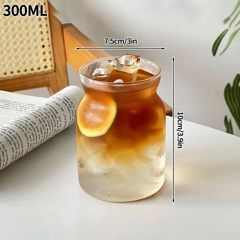 Transparent Coffee Cup, Japanese Style Glass Cup, Layered Cocktail Dessert Display Cup, Breakfast Milk Cup, 300ml Cold Drink Cup