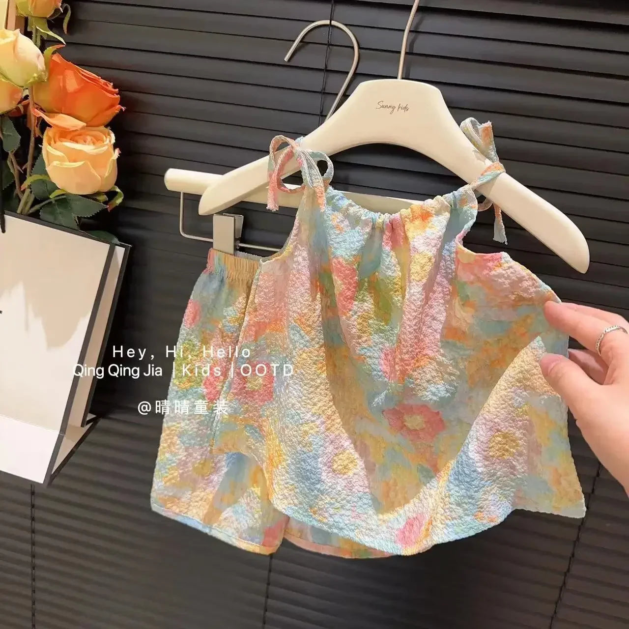 2pc set Kids Girl Clothing Fashion New Baby Girl Sling Set Summer Thin Loose Children Camisole + Shorts Suit Girls Outfits