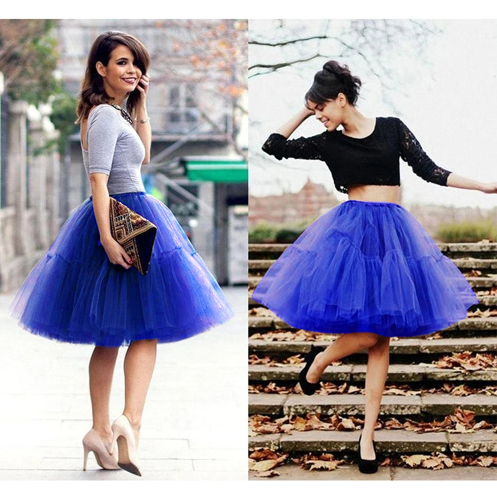Royal Blue Multi-Layers Tutu Skirts 2024 Midi Tulle Petticoat Women's Underskirt Summer Belly Dance Cosplay Bridal Accessories