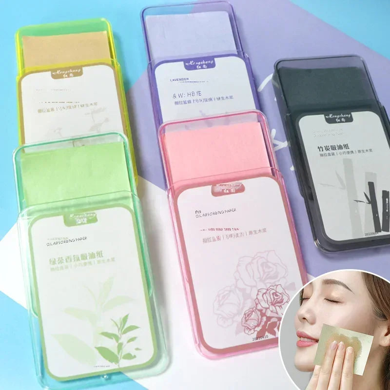 Scented Oil Blotting Paper 300 Sheets Bamboo Charcoal Green Tea Portable Boxed for Facial Shine Removal
