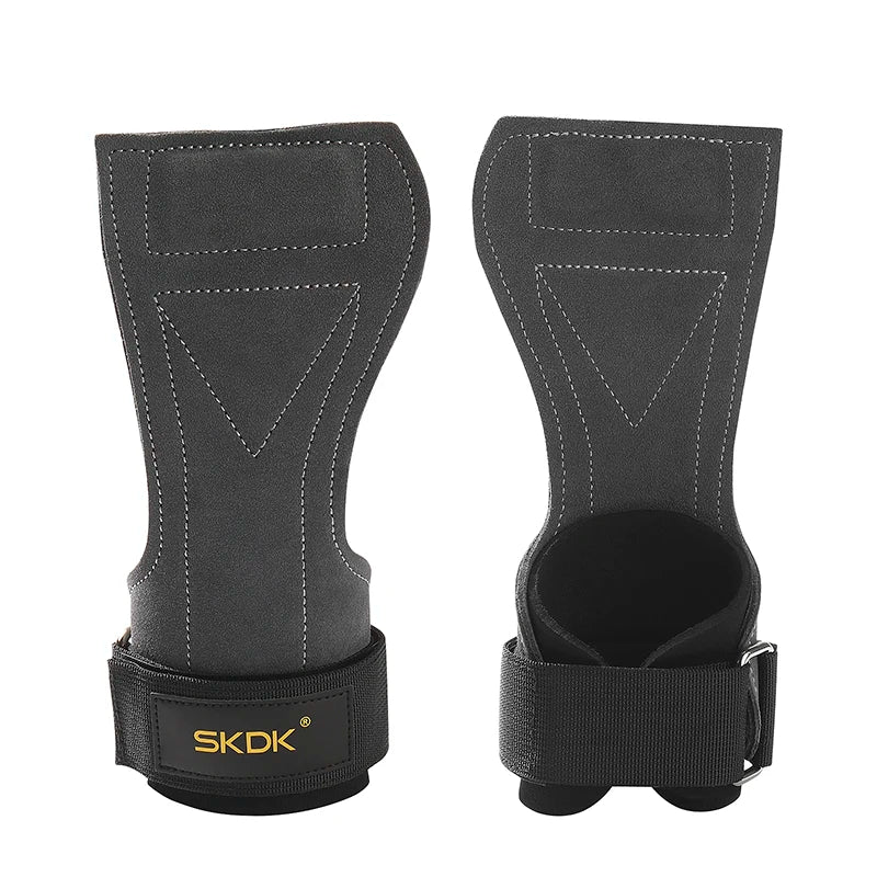 2Pcs Cowhide Gym Gloves Grips Anti-Skid Weight Power Belt Lifting Pads Deadlift Workout Fitness Palm Protection Training Guards