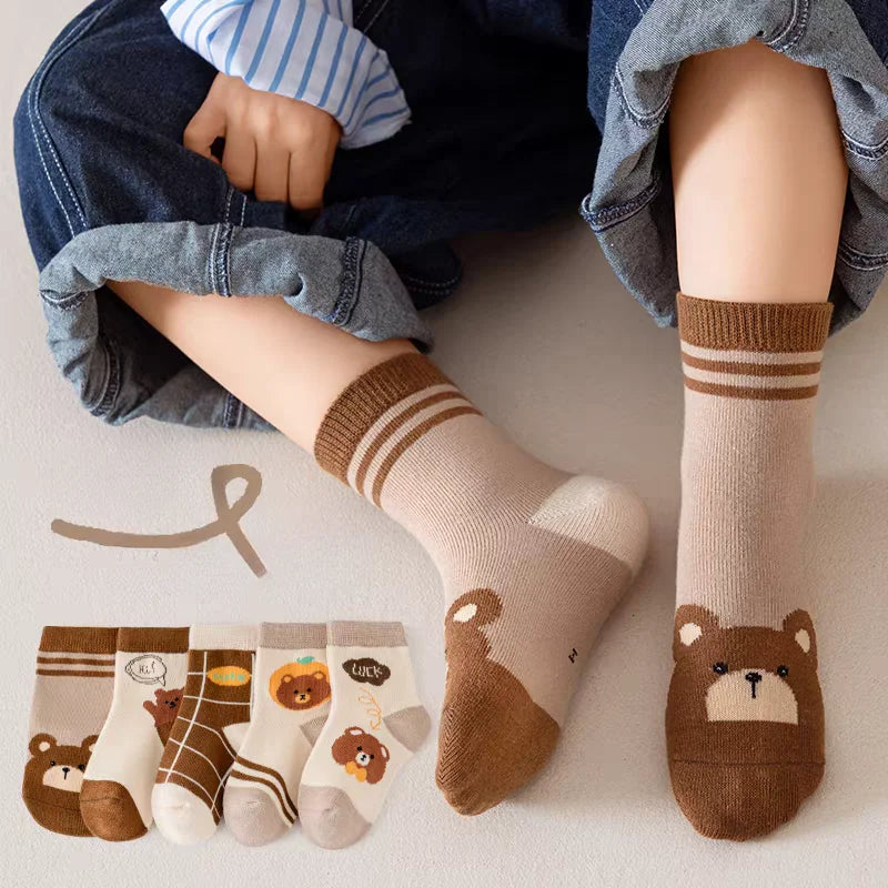 5 Pairs Of Cartoon Children's Socks Casual Boys And Girls Cotton Spring And Autumn Children's Knitted Socks 1-12 Years Old