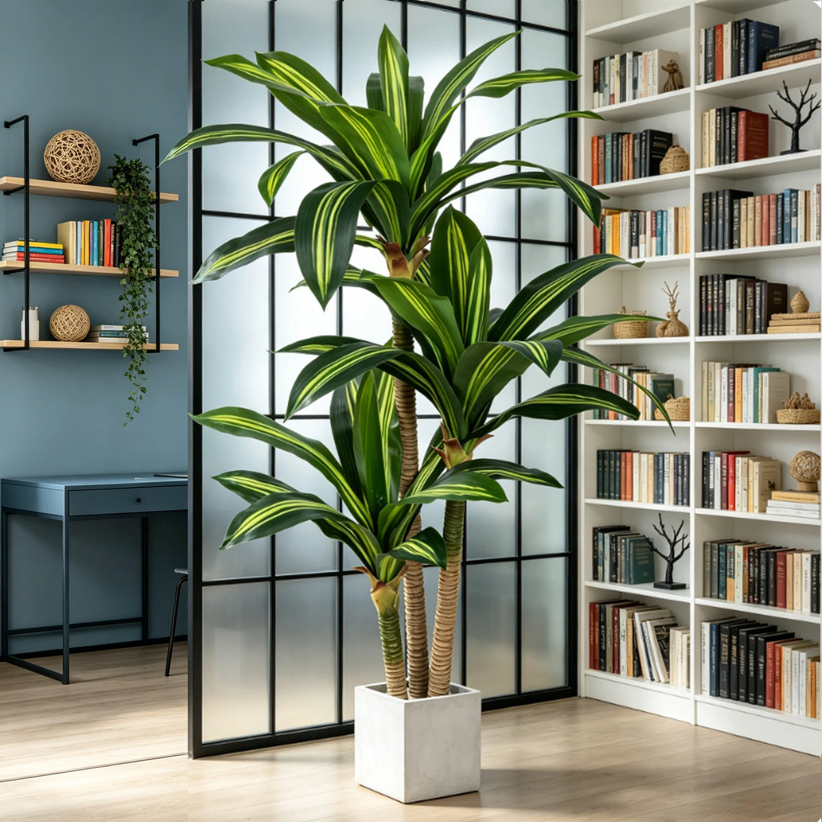 4ft/5ft/6ft Artificial Dracaena Tree in Pot - Realistic Faux Plastic Tropical Floor Plant with Easy Assembly, All-Season Indoor/Outdoor Decor for Home Office Living Room Porch, Housewarming Gift Perfect for Christmas Thanksgi