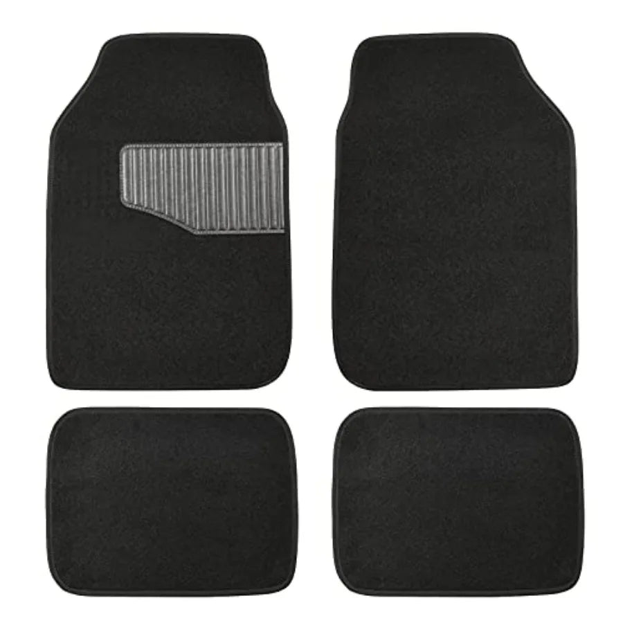 Universal Fit Anti-Slip Carpet Floor Mats, Full Set for Car, SUV, Van and Truck, 4 count, Black, 25"L x 17.5"W Front,13"L x 17.