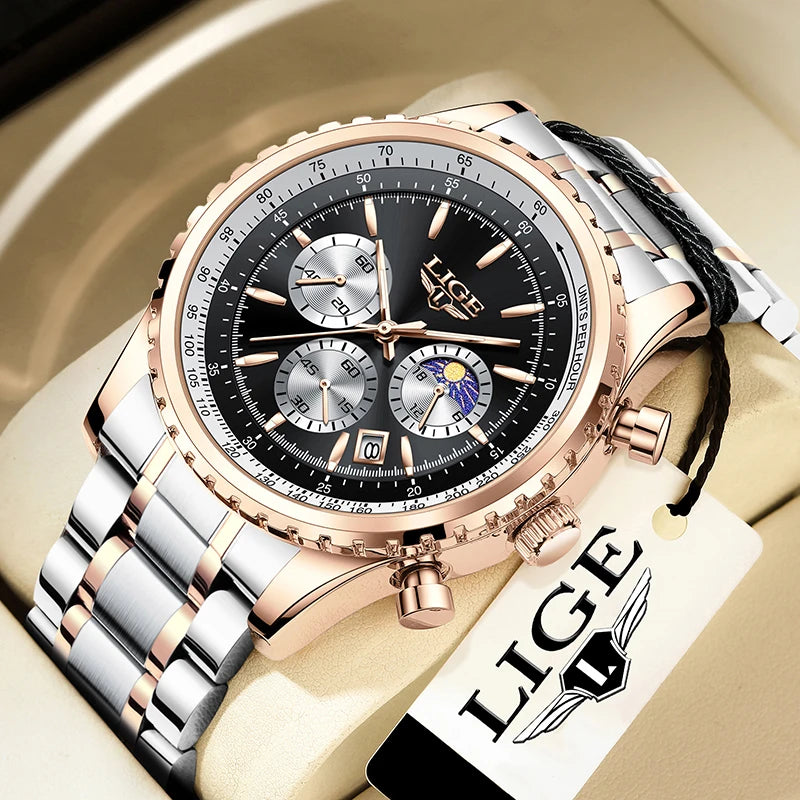 LIGE Fashion Top Brand Luxury Men Watch Casual Business Watch Men Sports Waterproof Quartz chronograph Wrist Watches For Men
