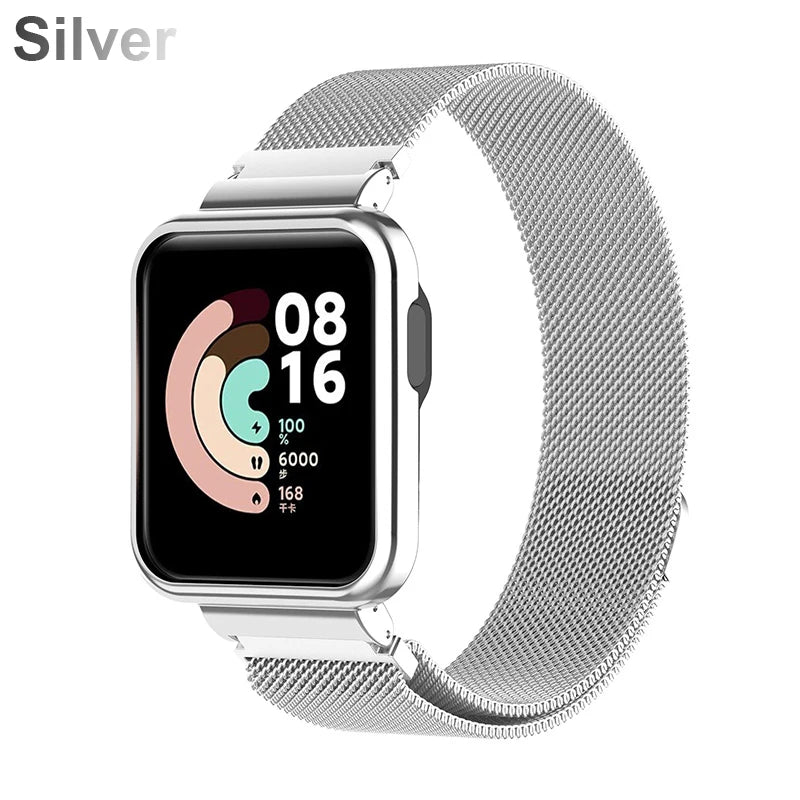 Metal Strap For Xiaomi Mi Watch Lite Band Redmi Watch 2 3 Active With Case Protector Bumper Magnetic Loop Replacement Bracelet
