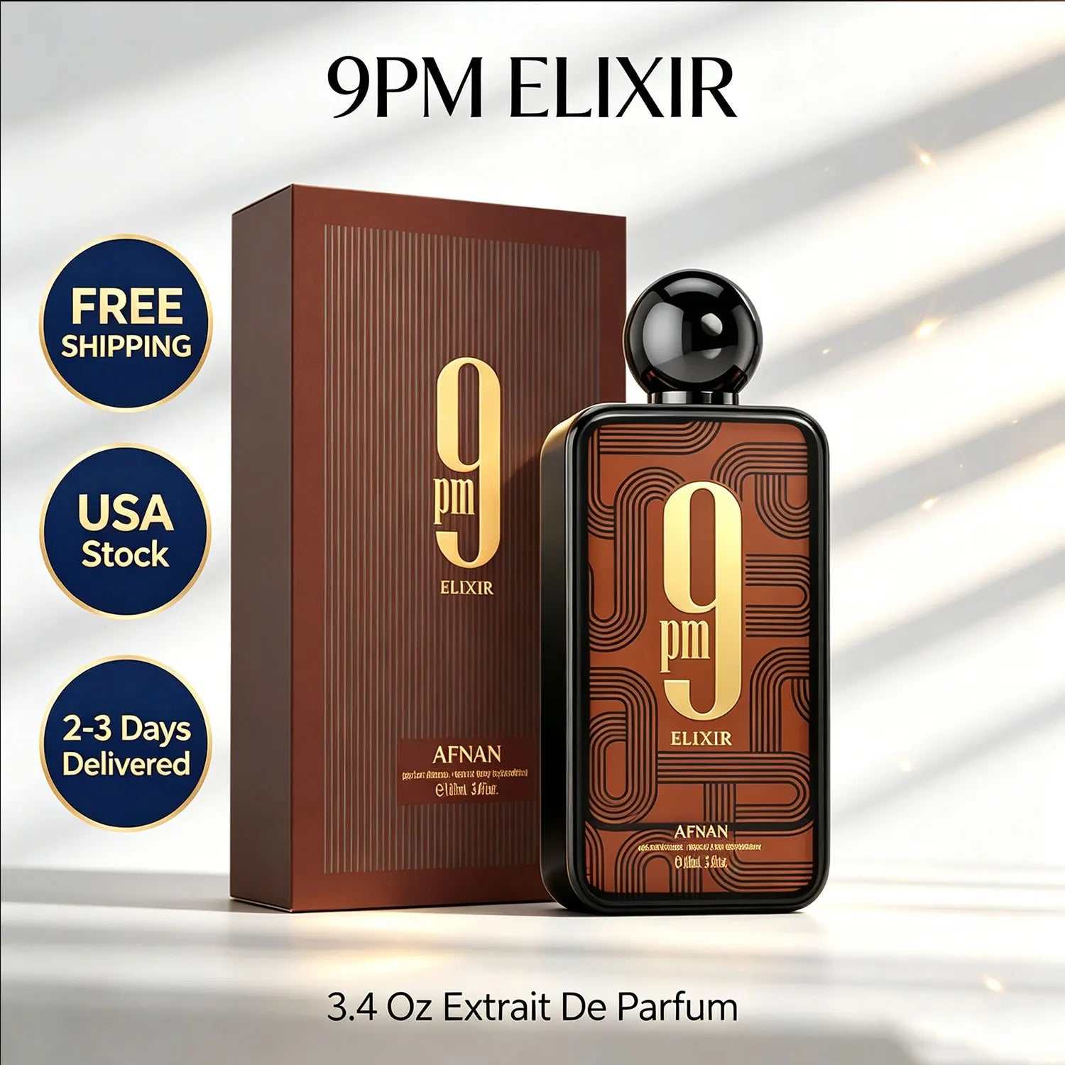 Afnan 9PM Elixir Extrait De Parfum Spray Unisex Fragrance 3.4 Oz Long Lasting Luxury Perfume For Men Women