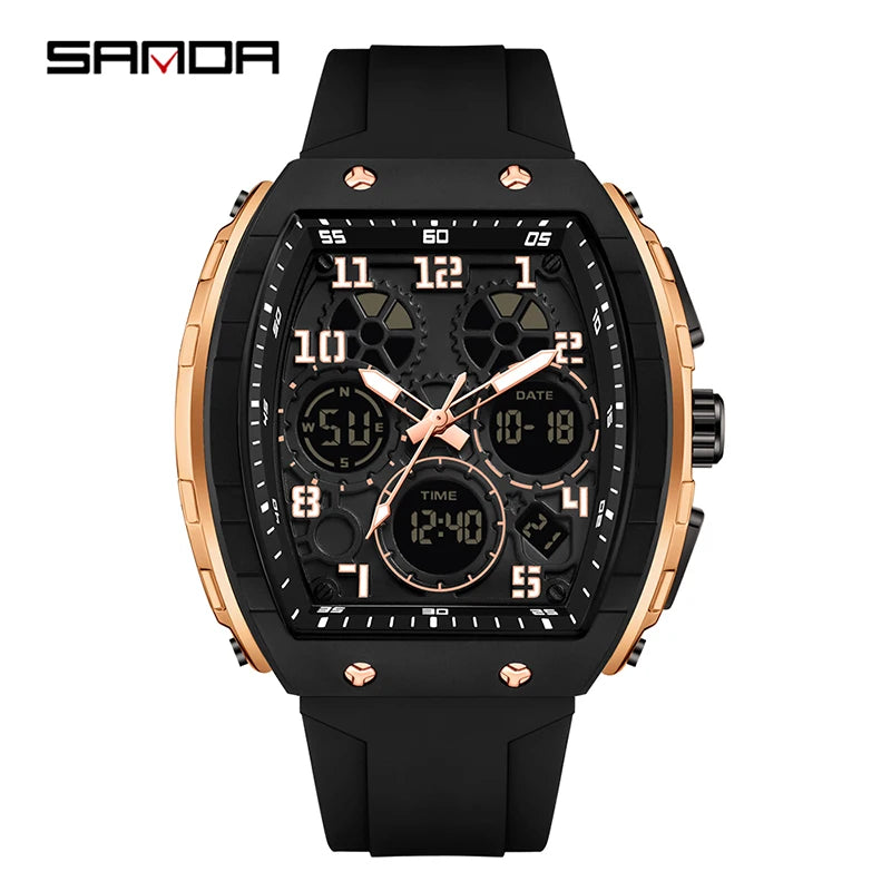 SANDA 6157 Luxury Men's Electronic Watch Sport Type Multi Functional Waterproof LED Fashion Trend Student Electronic Watch