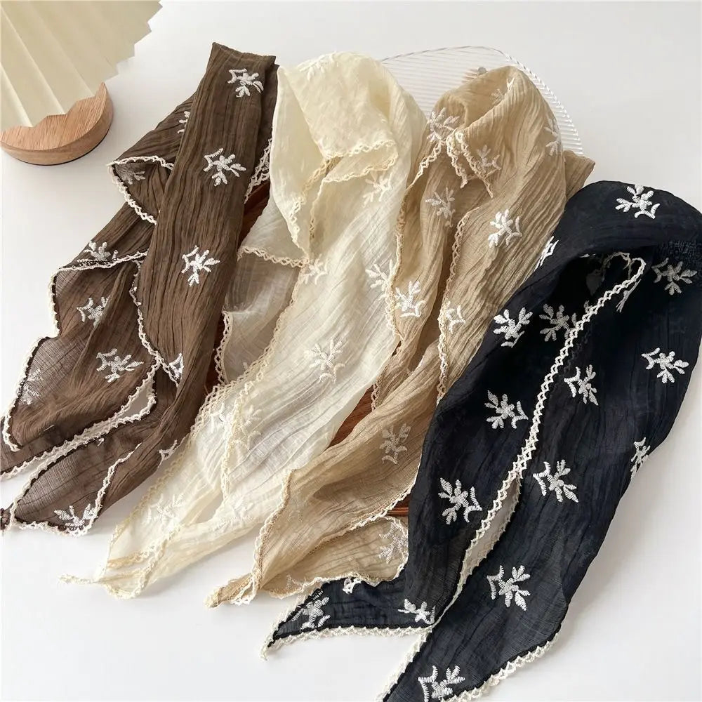 Headwear Pastoral Style Floral Lace Hair Scarf Y2K Sweet Cotton Linen Hair Band Headband Soft Wrap Bohemia Bandana Girls