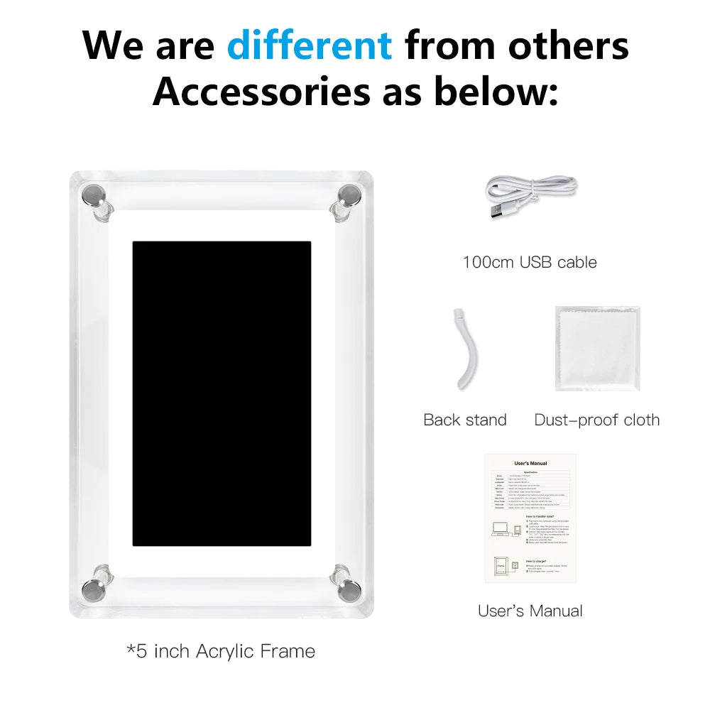 Acrylic Digital Photo Frame 5 Inch 1200mAh Vertical Display IPS Screen 4G Memory Battery Porta Retrato Digital Picture Frame
