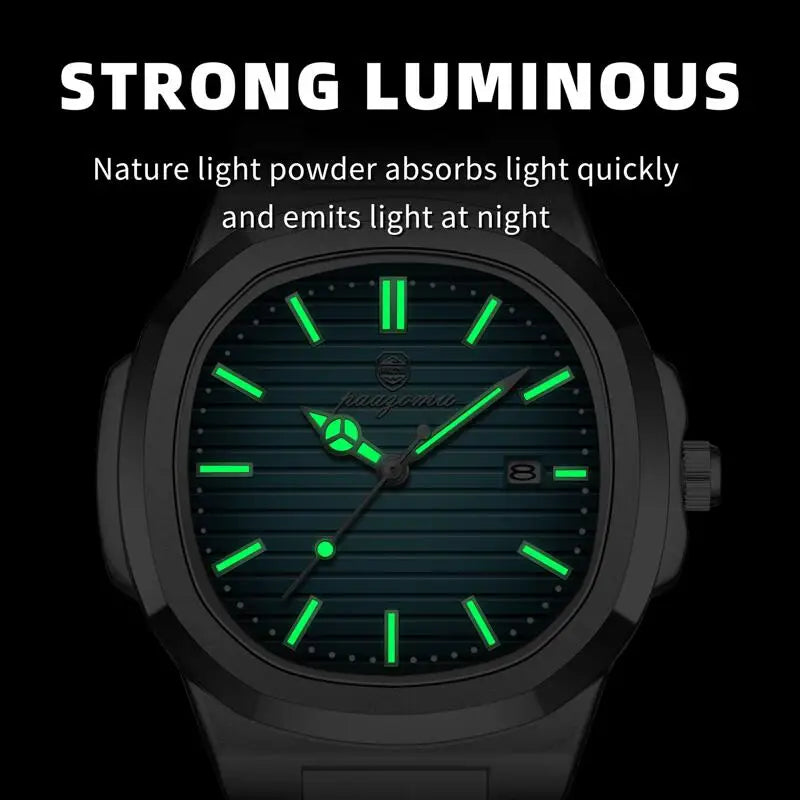 PAAZOMU Top Luxury Military Man Watch Square Waterproof Luminous Date Week Men Watch Stainless Steel Quartz Men's Watches Reloj