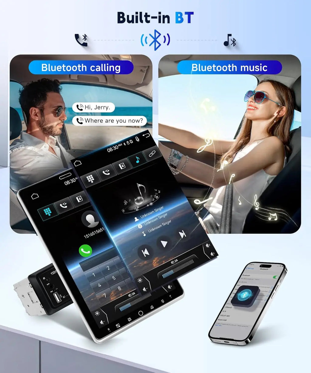 New Upgraded 10" Rotatable Touch Screen Double Din Car Stereo Radio Multimedia Video Player GPS Navigation Support Wireless Carplay Android Auto 2+32GB Audio Receiver Bluetooth 5.2 16-Band EQ MP5 Player USB FM Support Mirror