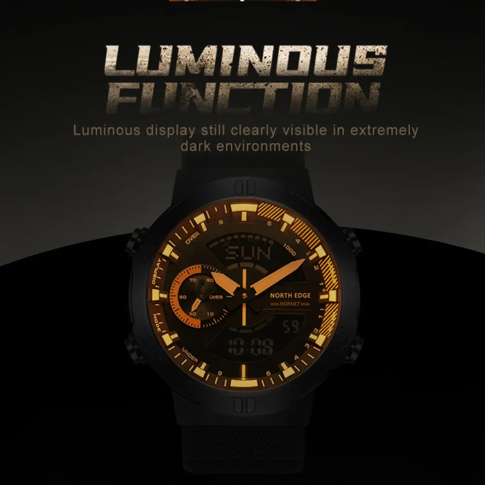 NORTH EDGE Watch for Man HORNET Speed Meter Dual Display World Time Alarm Clock Trend Silicone Strap Waterproof Men Watch Reloj
