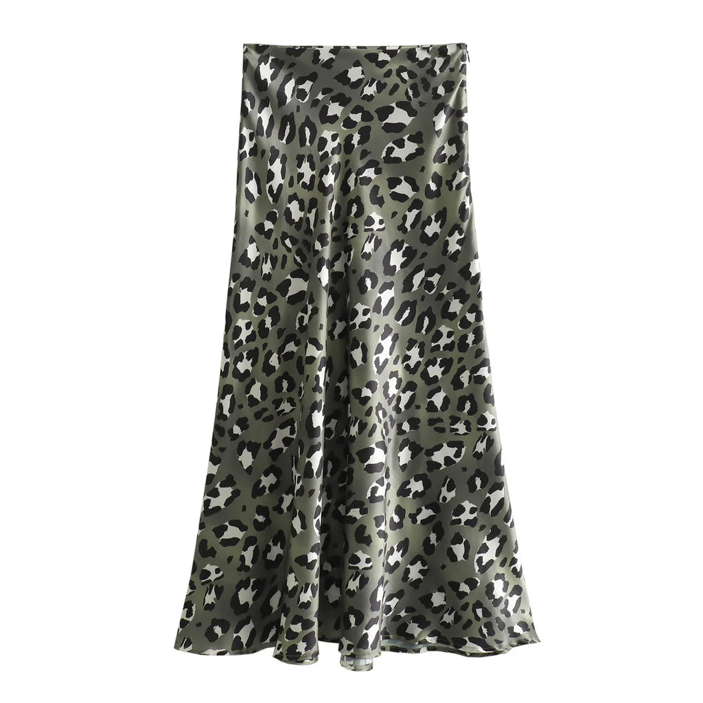 HH Women Fashion Leopard Print Skirt Vintage High Waist Midi Skirts Elegant Women Summer Casual Streetwear Skirt