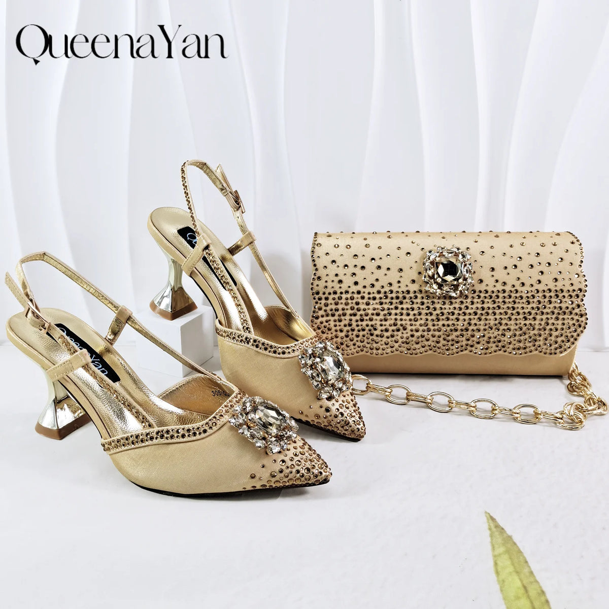 Best-selling shoes Matching bag combinations in Europe and America Diamond-embellished Bag And Shoes from the workplace Or Party