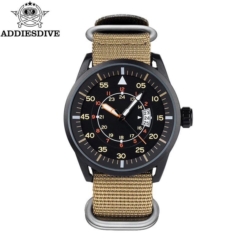 ADDIESDIVE New Men's Analog Watch 50m Waterproof Luminous Watch Fashion Sports Large Dial Men's Quartz Watch with Nylon Strap
