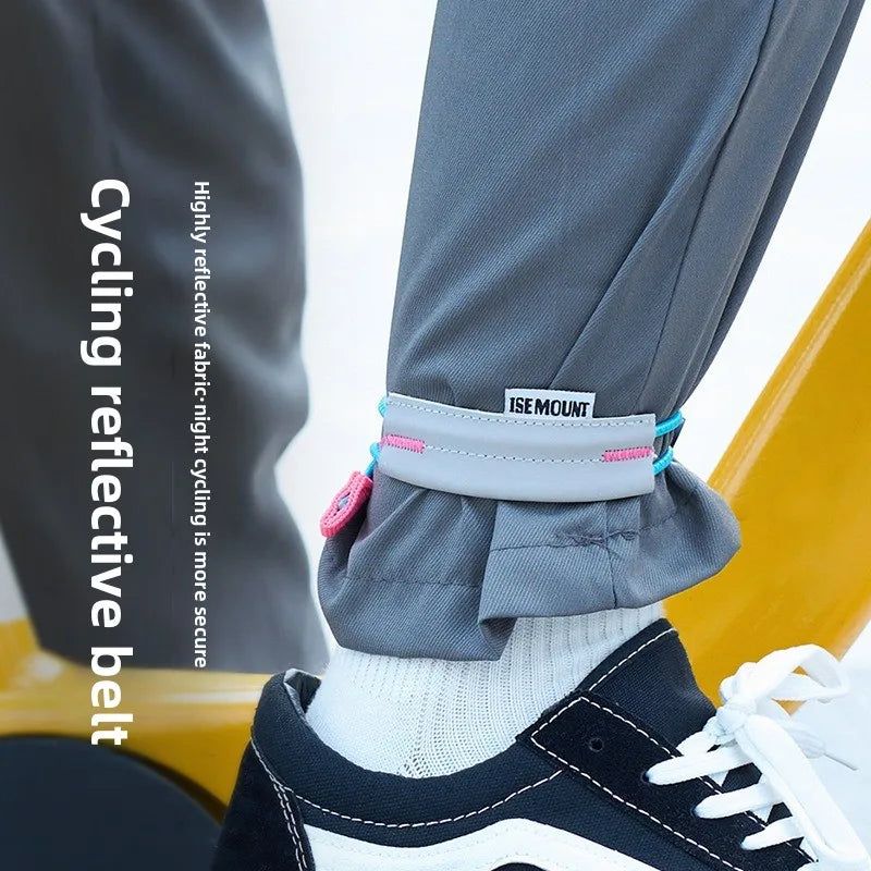 Reflective Elastic Leg Straps Anti-Slip Night Running Cycling Pant Binding Ties with Storage Buckle for Outdoor Activities