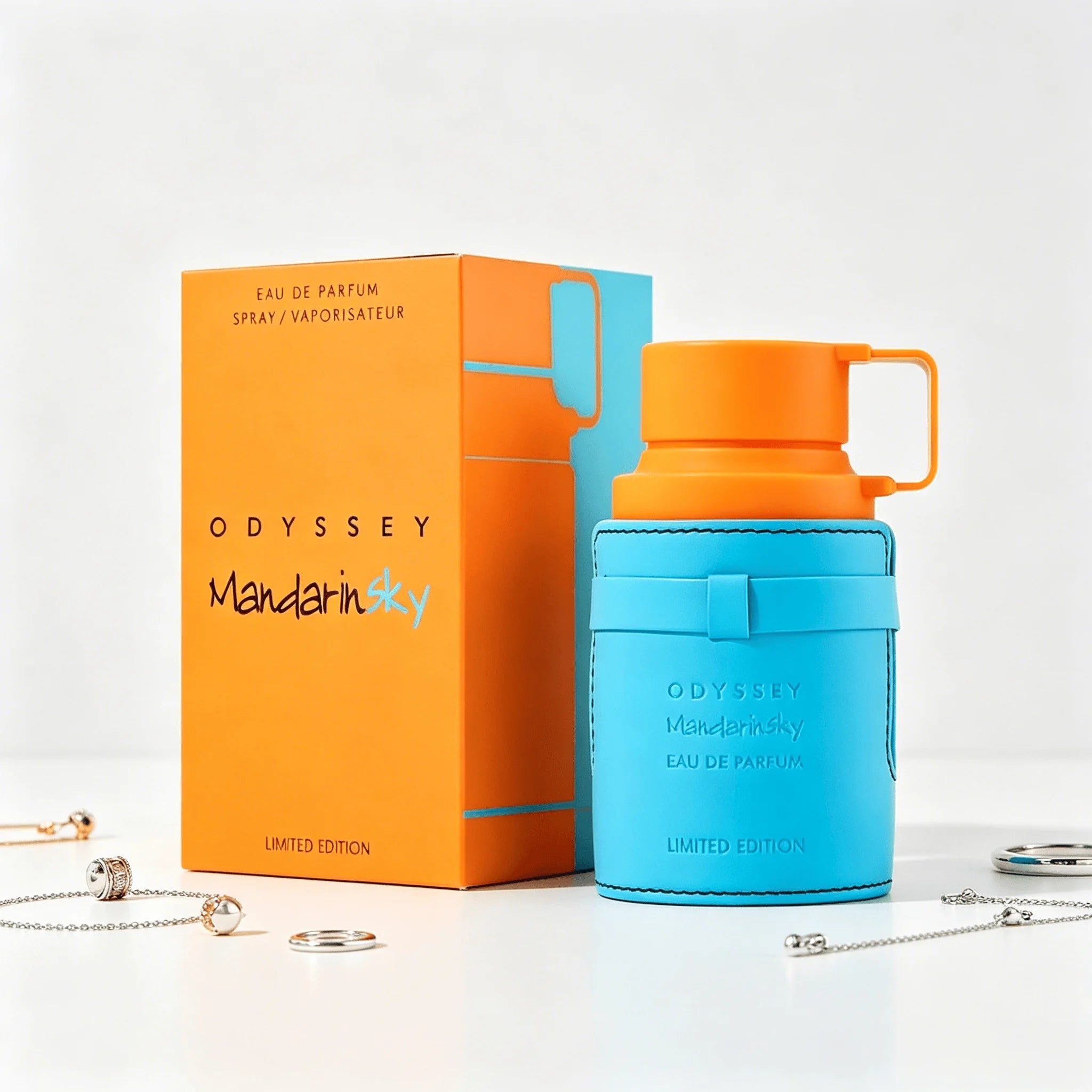 ARMAF Sterling Parfums Odyssey Mandarin Limited Edition Eau De Parfum Long Lasting Fresh Citrus Woody Aquatic Fragrance Men Perfume Blue Leather Wrap Bottle Outdoor Summer Vacation Scent Holiday Gift for Him