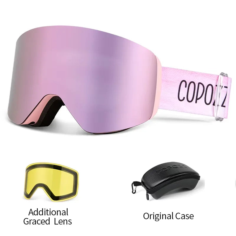 COPOZZ Winter Professional Men Women Ski Goggles Set Magnetic Quick-Change Double Layers Anti-Fog Snowboard Goggles Adults