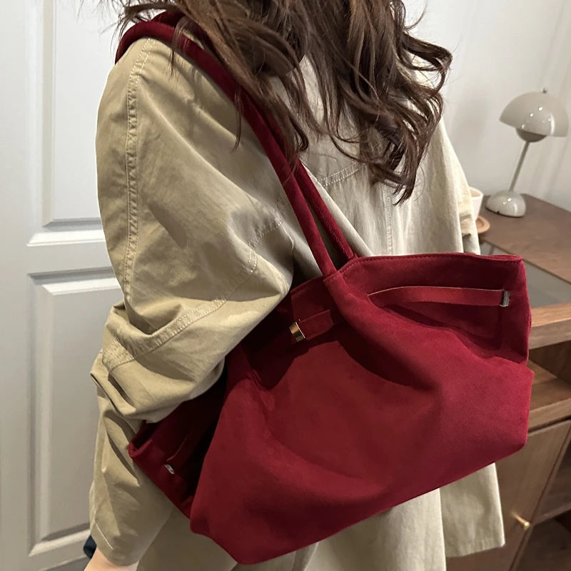 Vintage Suede Shoulder Bag for Women, Minimalist Large Capacity Tote Bag, Elegant Retro Shoulder Purse for Daily Dating Travel