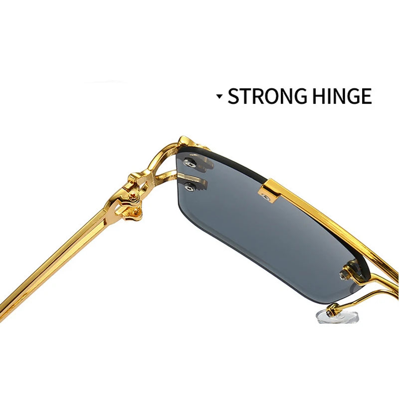 Fashion Metal Leopard Rimless Sunglasses Double Bridges Gradient Ocean Film Shades UV400