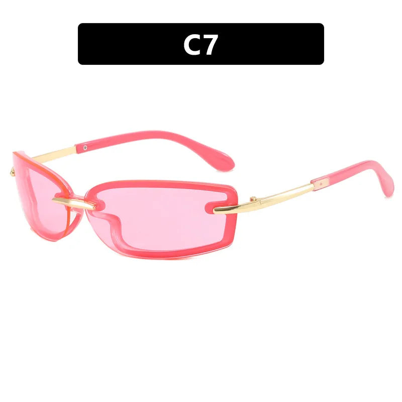 Rimless Y2K Style Sunglasses Rectangle Fashion Popular Women Men Shades Square Sun Glasses for Female Male Glasses Metal Frame