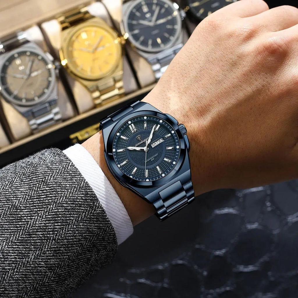 POEDAGAR Top Business Men Wristwatch Stainless Steel Waterproof Luminous Casual Man Watch Date Week Stylish Men's Quartz Watches