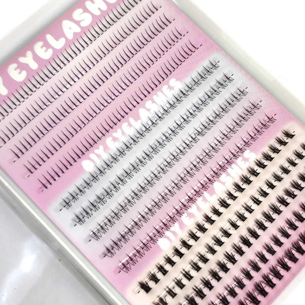 390PCS Bottom Lashes Extension15rows Lower Eyelash Clusters 3 Styles Individual Lashes DIY Wispy Natural Look Clear Band