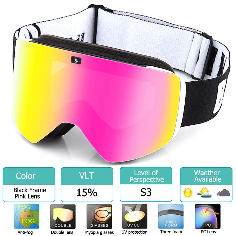 New UV400 Double Layer Magnetic Ski Goggles Polarized Lens Skiing Anti-fog Snowboard Goggles Men Women Ski Glasses Eyewear