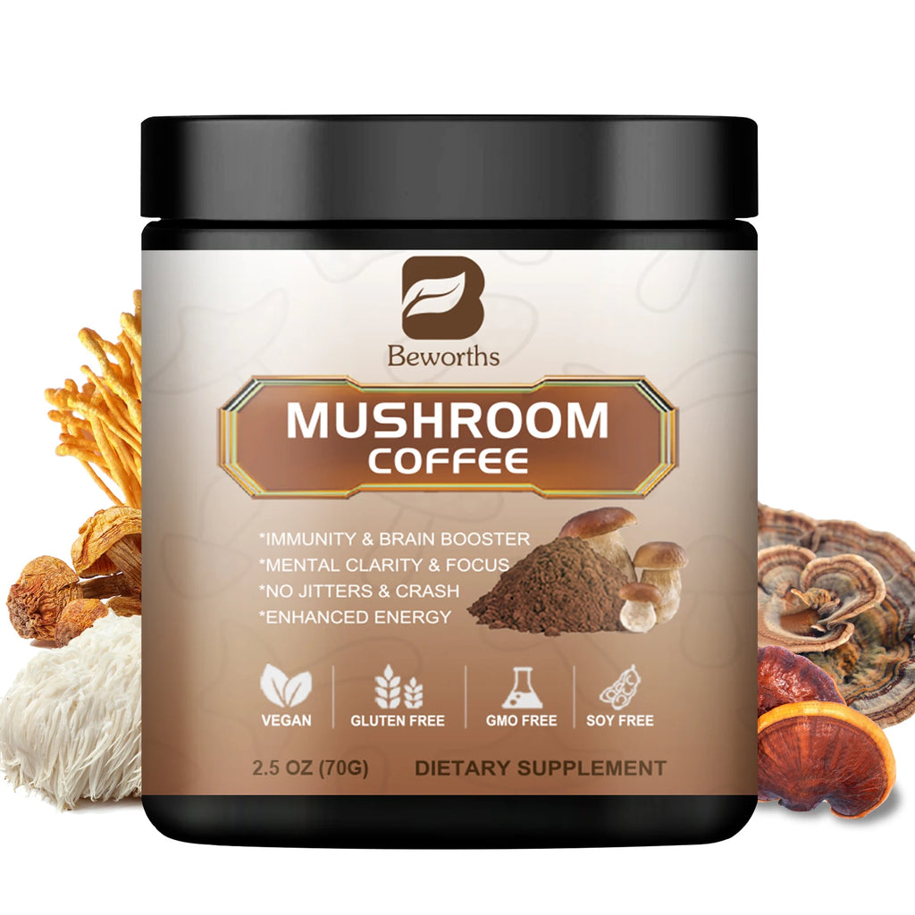 BWEORTHS 70/120/250G Mushroom Coffee Mixed Reishi&Lion's Mane Mushrooms Support Immunity&Focus Health Boost Memory NO-GMO