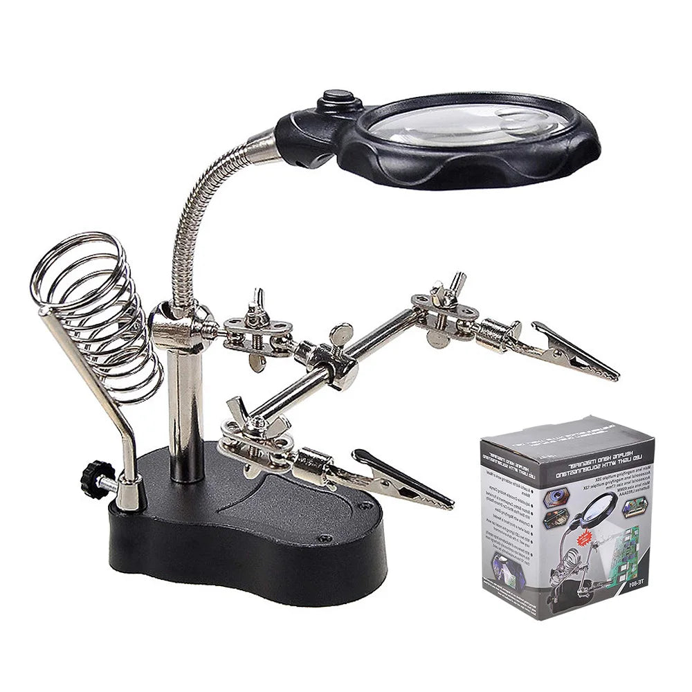 Multi-function soldering iron station Portable auxiliary clamp soldering iron with LED Magnifying glass Soldering repair tools